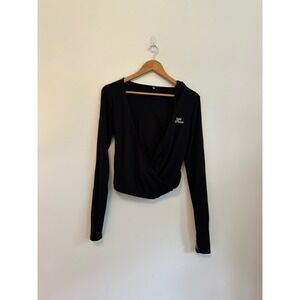 Hold for‎ Three Black Wrap Long Sleeve Cropped Top Thumbholes | Size XL